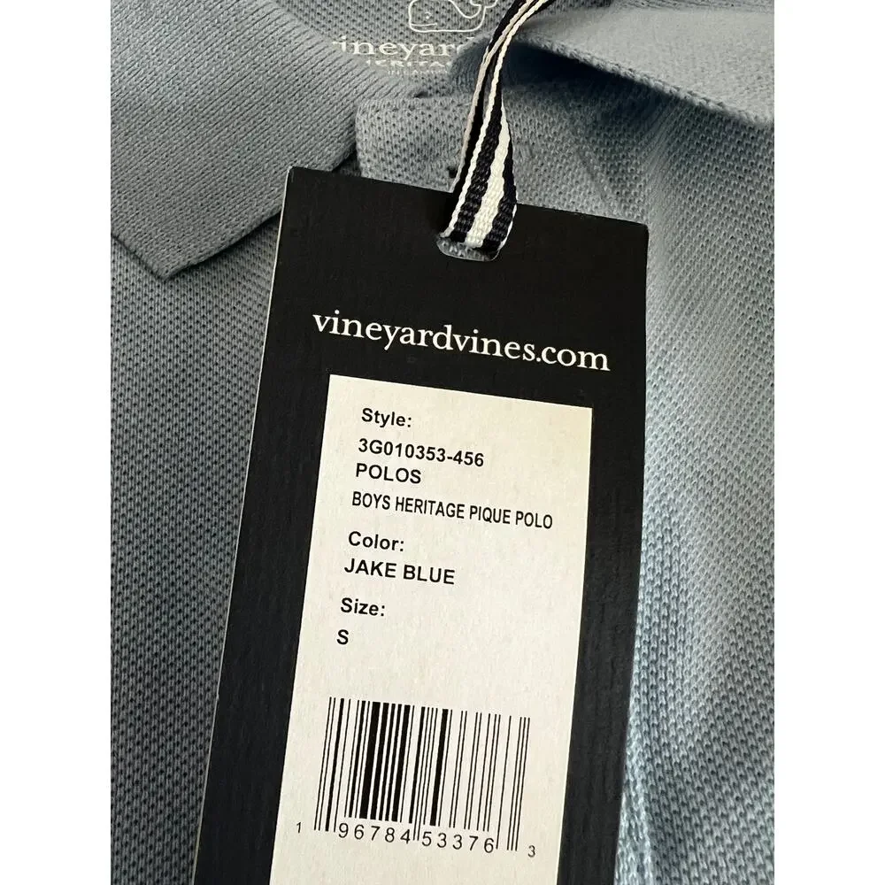 Vineyard Vines Boys Size S Heritage Pique Polo Jake Blue New with tags